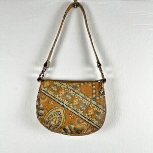 VTG Morris Moskowitz Crescent Shoulder Bag Paisley Golden Ochre Tan 70s Charm